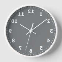 Mirror Image Clock - Grey Backwards Bathroom Clock