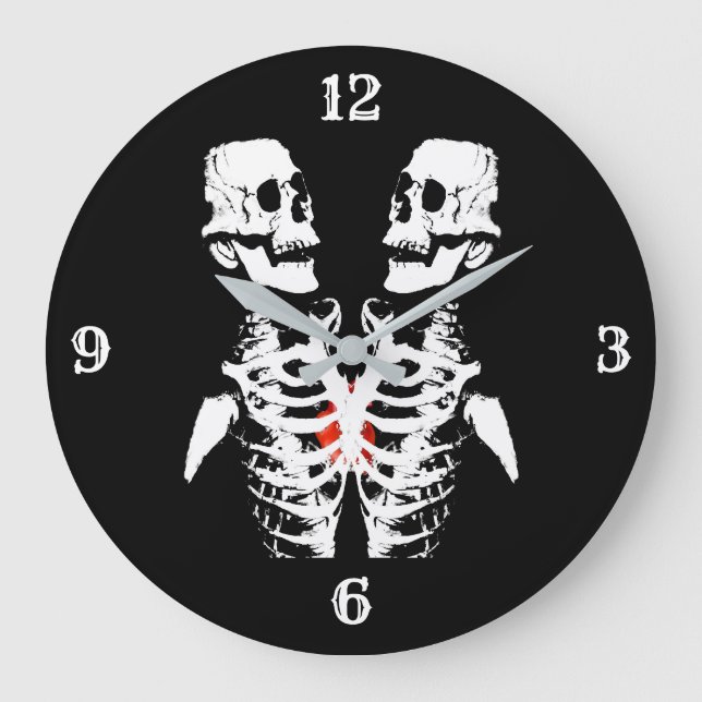 Mirror Image Skeletons Black Large Clock (Front)