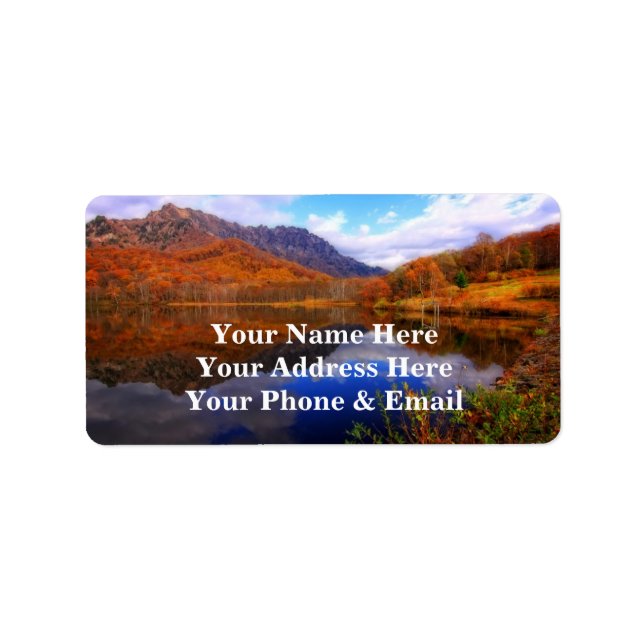 Mirror Lake Autumn Landscape Reflection Water Fall Label (Front)
