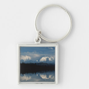 Mirror Lake Horizon with Forest & Snowy Mountains Key Ring