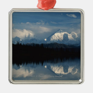 Mirror Lake Horizon with Forest & Snowy Mountains Metal Tree Decoration