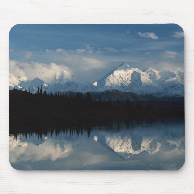 Mirror Lake Horizon with Forest & Snowy Mountains Mouse Pad (Front)