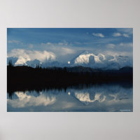 Mirror Lake Horizon with Forest & Snowy Mountains