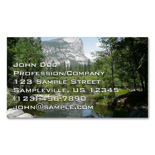 Mirror Lake View in Yosemite National Park Magnetic Business Card (Front)