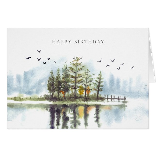 Mirror Lake Woodland Forest Mountain Greeting Card (Front Horizontal)
