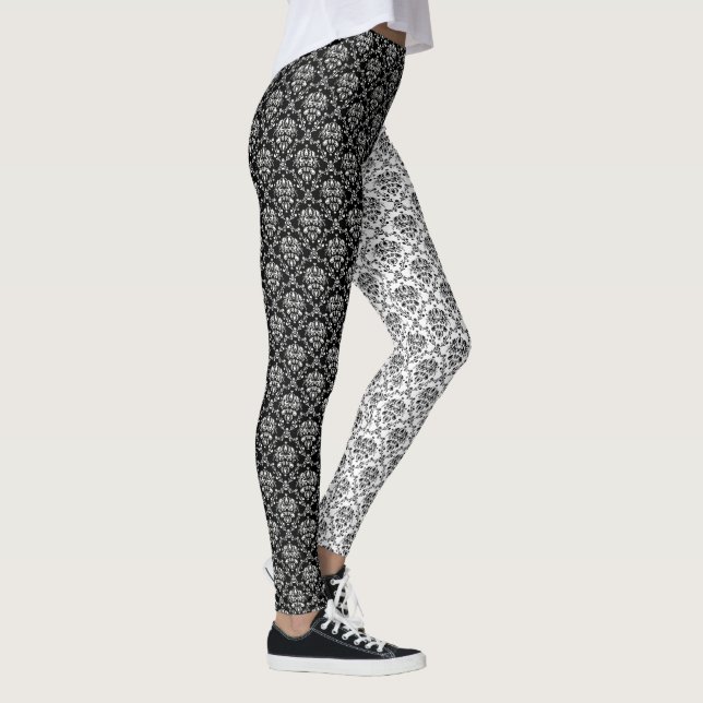 Mirror Opposites Black and White Damask Leggings (Right)