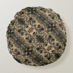 Mirror with velvety look, classic beige unicolor round cushion