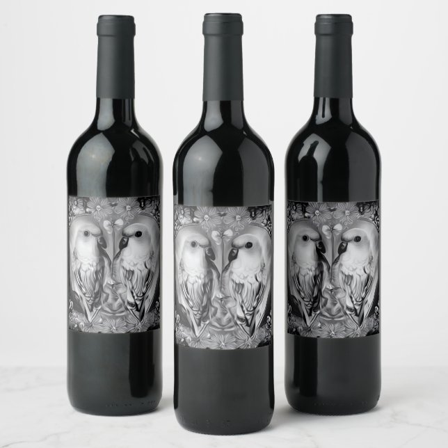 Mirrored Budgies Wine Label (Bottles)