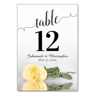 Mirrored Butter Yellow Rose Elegant Wedding Table Number