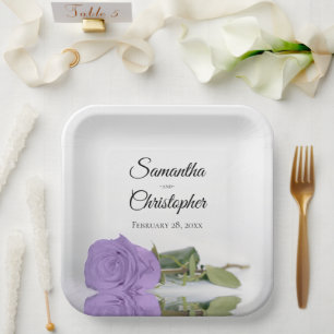 Mirrored Lavender Purple Rose Elegant Wedding Paper Plate