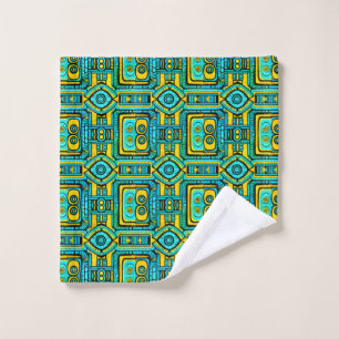 Mirrored Mosaic: Anamorphic green yellow & Blue Bath Towel Set