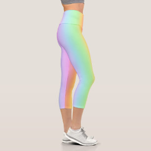 Mirrored Pastel Rainbow Vertical Stripe Gradient Capri Leggings