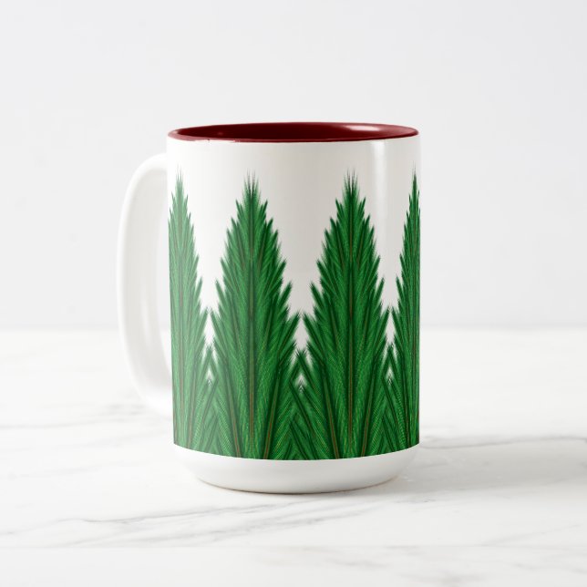Mirrored Pines Mug 15oz. - Maroon (Front Left)