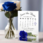 Mirrored Royal Blue Rose Elegant Wedding Calendar Save The Date<br><div class="desc">These beautiful Save the Date cards feature a gorgeous photo of a single long stemmed royal blue or cobalt coloured rose reflecting in water with waves and ripples. The card includes a calendar with your wedding date circled in a heart. Beautiful romantic design.</div>