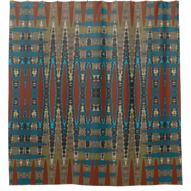 Mirrored South Western Rust Turquoise Mosaic Shower Curtain (Front)