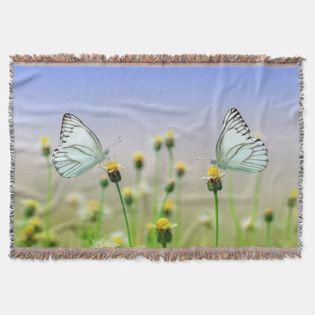 Mirrored Springtime Butterflies Throw Blanket (Front)