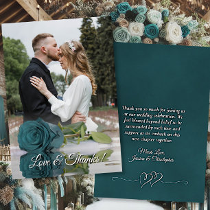 Mirrored Teal Rose Elegant Wedding Photo Overlay Thank You Card