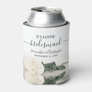 Mirrored White Rose Elegant Bridesmaid Wedding Can Cooler
