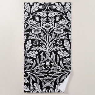 Mirrors's Acorns and Oak Leaves Black & White Beach Towel