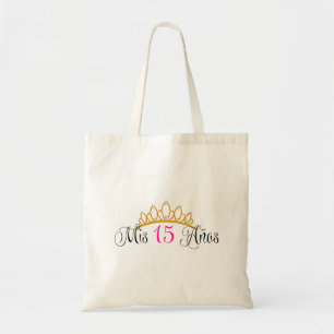 Mis 15 Anos Quinceanera Gold Tiara Pink Tote Bag
