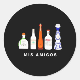 Mis Amigos Tequila Bottles Classic Round Sticker