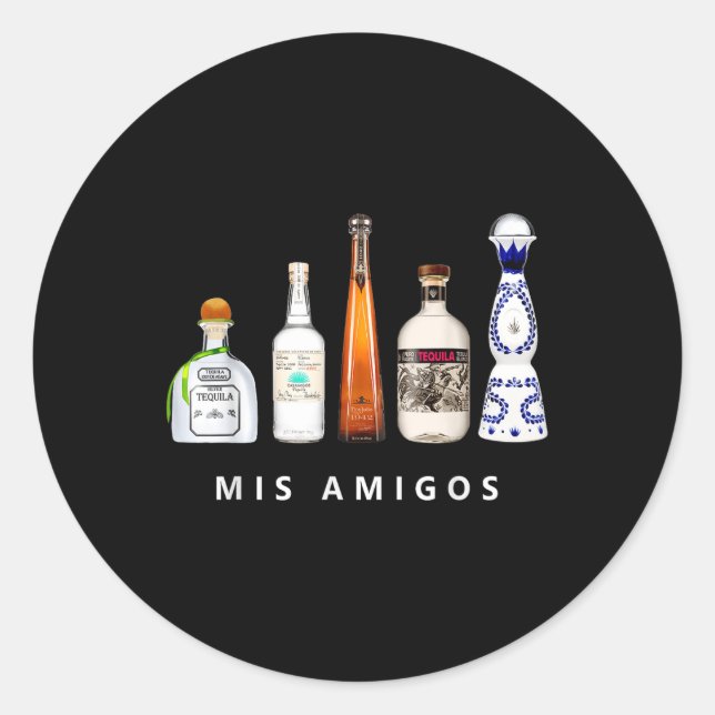 Mis Amigos Tequila Funny Cinco De Mayo Mexican Par Classic Round Sticker (Front)