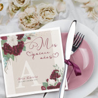 Mis Quince Anos Burgundy Ivory Floral Monogrammed