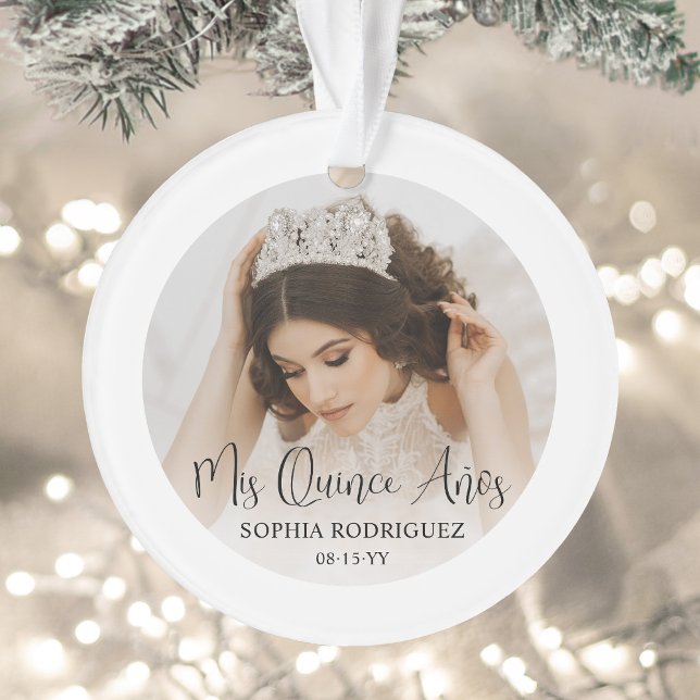 Mis Quince Años Elegant Modern Quinceañera 2 Photo Ornament (Creator Uploaded)