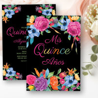 Mis Quince Anos Fiesta Flowers Black Quinceanera