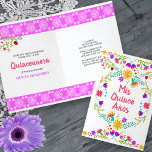 Mis Quince Anos Floral Mexican Fiesta Quinceanera Invitation<br><div class="desc">Uber pretty, Mis Quince Anos invitations, oozing with the happy charm of Mexican Fiesta and Folk Art. The invitation is decorated on all 4 sides of the card and has a cheerful colour palette of red, blue, pink, purple, green, yellow and white. The design on the front has the wording...</div>