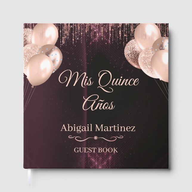 Mis Quince Años Guest Book | Elegant Green & Gold  (Front)