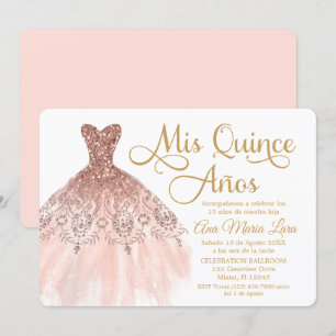 Mis Quince Años Invitación de Quinceañera Rosada Invitation