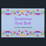 Mis Quince Anos Light Blue Floral Quinceanera Guest Book<br><div class="desc">Personalise this super pretty, light blue Quinceanera Guest Book for your girly Quinceanera. The Mexican Fiesta theme has shapely borders of folk art style flowers which run seamlessly across the front and back on a light blue background. The front cover has beautiful calligraphy on the front cover reads "Quinceañera Guest...</div>