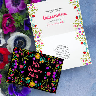 Mis Quince Anos Mexican Fiesta Black Quinceanera Invitation