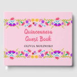 Mis Quince Anos Mexican Floral Pink Quinceanera Guest Book<br><div class="desc">Personalise this super pretty, pink Quinceanera Guest Book for your traditional or girly Quinceanera. The Mexican Fiesta theme has shapely borders of folk art style flowers which run seamlessly across the front and back. The front cover has beautiful calligraphy on the front cover reads "Quinceañera Guest Book" in pink, followed...</div>