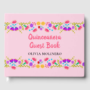 Mis Quince Anos Mexican Floral Pink Quinceanera Guest Book