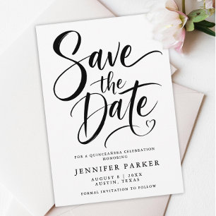 Mis Quince Años Minimal Black White Modern Script Save The Date