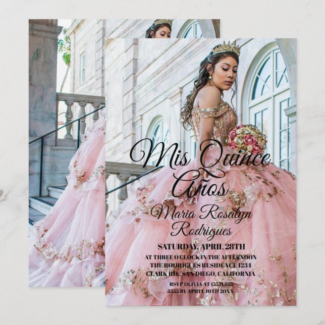 Mis Quince Años Modern Photo Quinceañera Invitation (Front/Back)