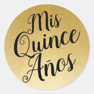 Mis Quince Años Quinceañera Black and Gold Favou Classic Round Sticker