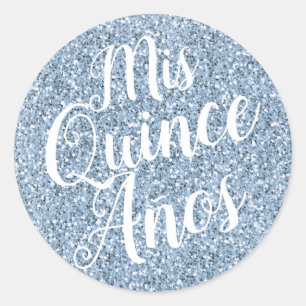 Mis Quince Años Quinceañera Light Blue Glitter Classic Round Sticker