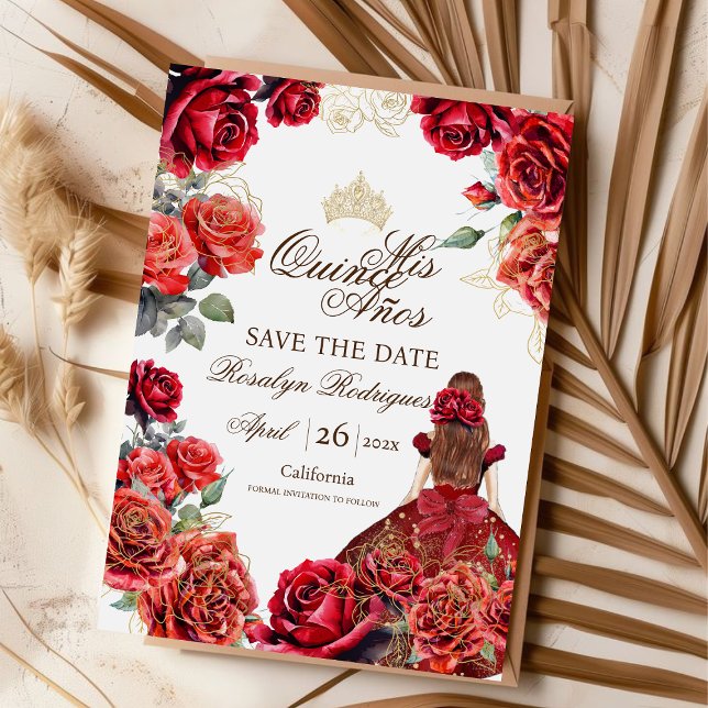 Mis Quince Años Red Roses Chic Elegant  Save The Date (Creator Uploaded)