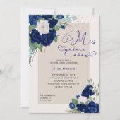 Mis Quince Anos Royal Blue Navy Floral Quinceanera Invitation (Front)