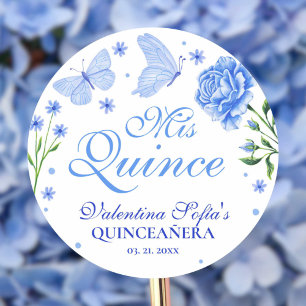 Mis Quince Baby Blue Floral Quinceañera Classic Round Sticker