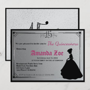 Mis Quince Black and White Elegant Invitation