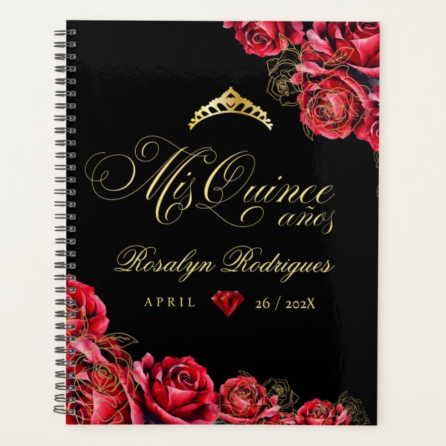 Mis Quince black red diamond roses Planner (Front)
