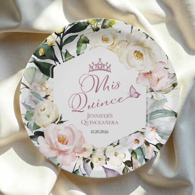 Mis Quince | Boho Floral Frame Quinceañera Paper Plate (Creator Uploaded)