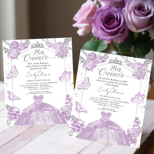 Mis Quince Budget Invitation Bilingual Lavender (Creator Uploaded)