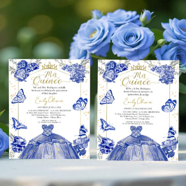 Mis Quince Budget Invitation Bilingual Royal Blue  (Creator Uploaded)