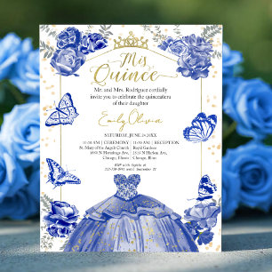 Mis Quince Budget Invitation Royal Blue Dress
