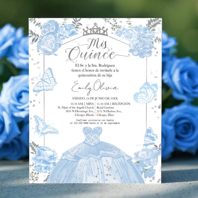 Mis quince Budget Invitation Spanish Dusty Blue (Creator Uploaded)